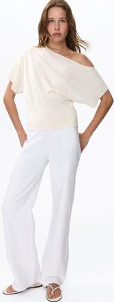 H&M Fine-knit One-shoulder Top in Cream at Nordstrom, Size X-Large