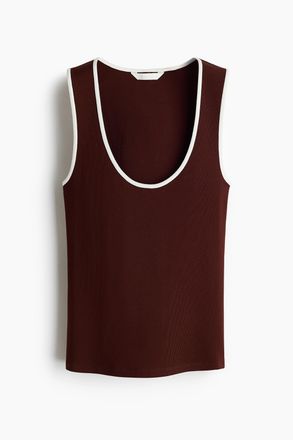 H&M Geripptes Baumwoll-Tanktop - Dunkelbraun