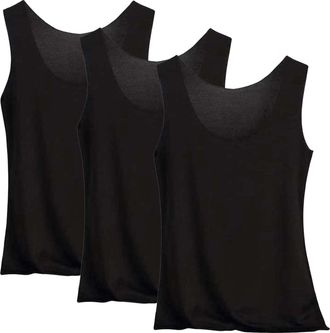 Generic Pack of 3 Tank Top Womens Summer Seamless Cooling Silk Undershirt Slim Fit Stretch Undershirt Large Sizes Sports Workout Basic Crop Tops Comfortable U