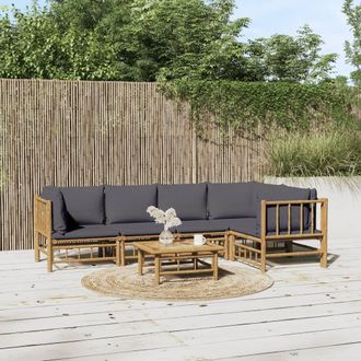 vidaXL Set De Muebles De Jard&iacute;n 6 Piezas Bamb&uacute; Con Cojines Gris Oscuro Vidaxl