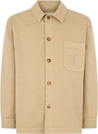 Saint Laurent Light Jackets, male, Beige, Size: XL Cassandre Overshirt