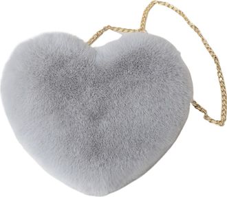 Generic Womens Plush Bags Plush Bag Women Soft Heart Shaped Crossbody Handbag Shoulder Messenger(Grey)