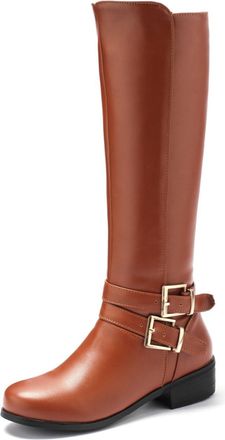 Generic Womens Buckle Detailed Knee High Boots Round Toe Low Block Heels Faux Leather Multi Color Comfortable Non Slip Wear Resistant Casual Daily Streetwear 