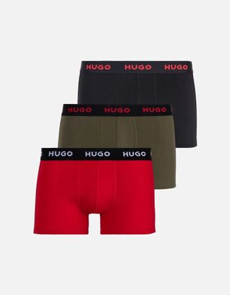 HUGO BOSS Mens 3-Pack Classic Logo Boxer Trunks, Black/Red/Khaki - Size: 33/32/32