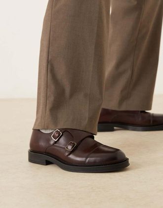 WALK LONDON Walk London - Vincent - Scarpe in pelle marroni con fibbie-Marrone