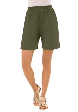 Roaman's Plus Size Soft Knit Pull-On Short in Dark Olive Green at Nordstrom, Size Medium