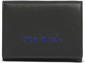Marni Portemonnee met drievoudige stiksels en logo - Heren - Portefeuilles - Zwart - ONE Size - Leer - Accessoires