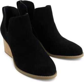 Toms Gwen 10021339 Boot Women US 8.5 Black Suede Wedge Heel Ankle Bootie ZPO2356