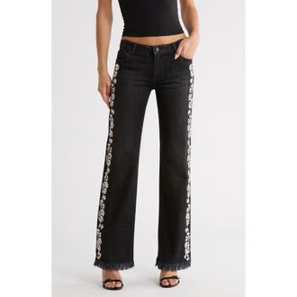 Alice & Olivia Roxie Embellished Low Rise Straight Leg Jeans in Georgia Vintage Black at Nordstrom Rack, Size 25