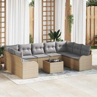 vidaXL Vidaxl - Conjunto De Sof&aacute; De Jard&iacute;n Con Coj&iacute;n 10 Pcs Beige Polirat&aacute;n