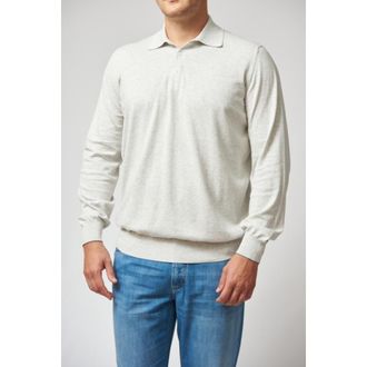 Brunello Cucinelli MenS Fog Cotton Polo Sweater, Size 38