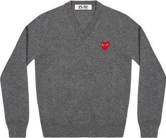 Comme Des Gar&ccedil;ons V-Neck L/S T-shirt Red Emblem Grey AZ-N002-051-3