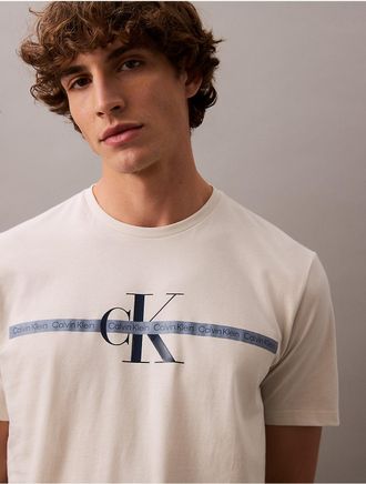 Calvin Klein Mens Logo Tape Graphic Classic T-Shirt - White - XL