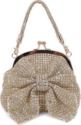 Berness Rhinestone Embellished Bow Handbag in Gold at Nordstrom Rack