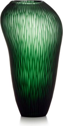 IVV carving green satin glass vase with vertical cut lines, height 36 cm, maximum diameter 19.5/14.5 cm