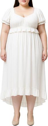 Standards & Practices Ruffle Waist High-Low Midi Dress in White at Nordstrom, Size 2X