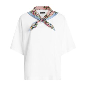 Dolce & Gabbana T-Shirts, female, White, Size: 2XS Jersey T-Shirt With Scarf And Embroidery