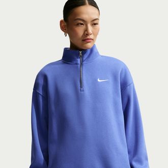 Nike Womens Nike Sportswear Phoenix Fleece Oversized 1/4-Zip Long Sweatshirt in Blue | HJ0931-460