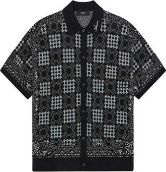 Amiri MA Quad Checker Crochet Shirt - Heren - Korte mouwen Overhemden - Zwart - XL - Overhemden
