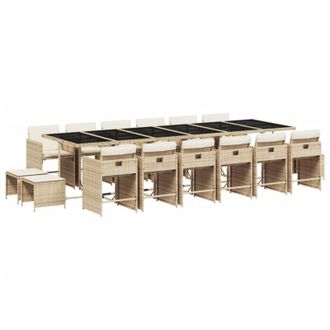 vidaXL Set Comedor De Jard&iacute;n 17 Pzas Con Cojines Rat&aacute;n Sint&eacute;tico Beige Vidaxl