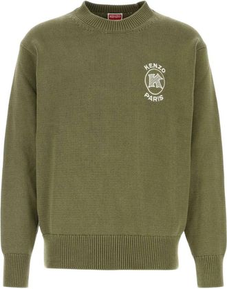 Kenzo Paris Emblem Geborduurde Trui - Heren - Ronde hals truien - Groen - XL - Katoen - Truien & Vesten