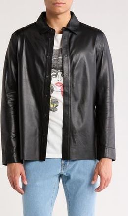 John Varvatos Finn Leather Shirt Jacket in Black at Nordstrom Rack, Size 56