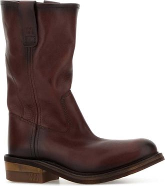 Miu Miu Womens Leather Mid-Calf Boot Brown
