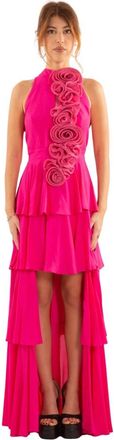 BABYLON Bloemen Applicatie Fuxia Jurk - Dames - Avondkleed - Roze - S - Kleedjes