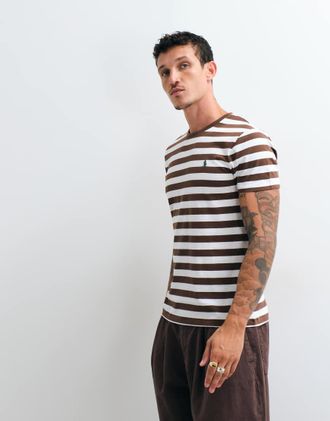 Polo Ralph Lauren T-shirt slim fit a righe marrone e bianco