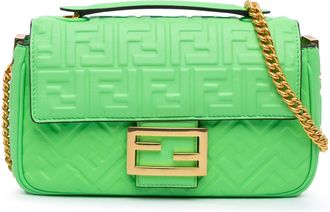 Fendi Pre-owned Womens Baguette Embossed Ff Leather Bag - Mint - One Size