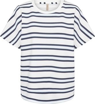 Soyaconcept T-Shirt SOYACONCEPT SC-BARNI 50, Damen, Gr. XXL, navy combi, Single Jersey, Obermaterial: 48% Modal, 48% Polyester, 4% Elasthan, geringelt, gestreift,