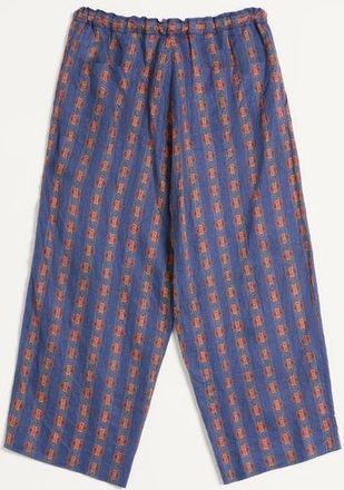 Valentino Pantalone Pigiama In Lino Con Stampa Voyage Imaginaire Uomo BLU/ARANCIONE M
