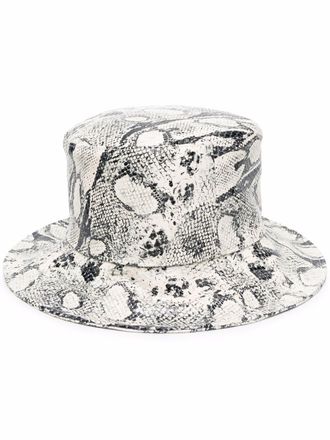 Alberta Ferretti python-print leather hat - women - Calf Leather - S - White