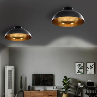 vidaXL L&aacute;mparas De Techo 2 Uds Semiesf&eacute;ricas Negro Y Dorado E27 Vidaxl
