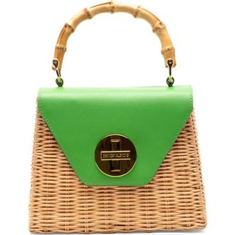 Frances Valentine Mini Midge Woven Wicker & Leather Top Handle Bag in Green/Natural at Nordstrom
