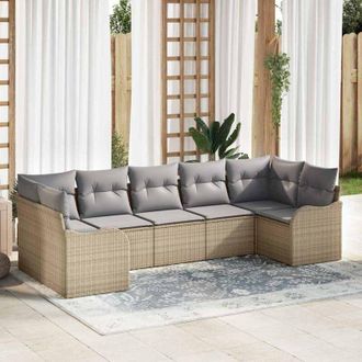 vidaXL Conjunto De Sof&aacute; De Jard&iacute;n 7 Pcs Beige Y Gris Claro Polirat&aacute;n Vidaxl