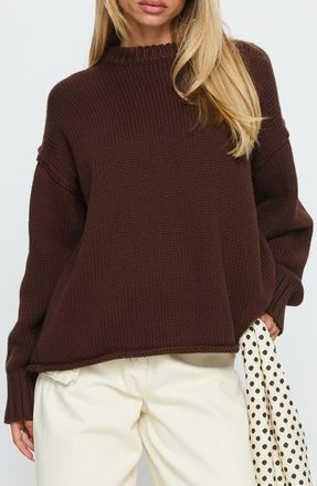 Princess Polly Wilda Oversize Cotton Crewneck Sweater in Brown at Nordstrom, Size Small