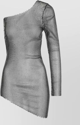Santa Brands mesh dress rhinestones asymmetric hem one shoulder