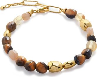 Monica Vinader Beaded Stone Bracelet in 18Ct Gold Vermeil /Tigers Eye at Nordstrom