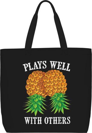 Generic Women Handbag Upside Pineapple Play Well With Others Women Beach Bag Girls Fashion Shopping Bags, For Graduation, Daily, Wedding, Christmas, Work