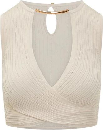 Elisabetta Franchi Gebreide top met centrale opening - Dames - Tops zonder mouwen - Beige - M - Tops