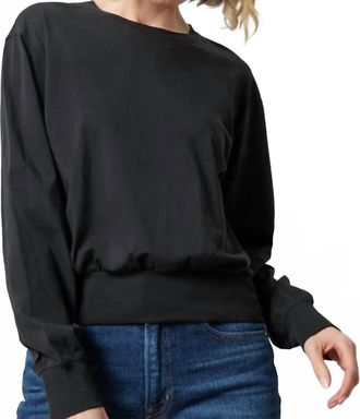 Lilla P Ribbed Easy Trim Crewneck Long Sleeve Top In Black