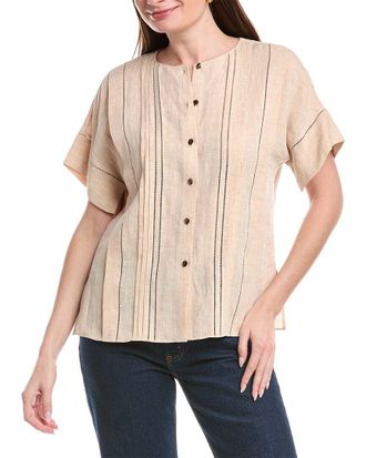 Lafayette 148 New York Vented Sleeve Linen Pintuck Blouse