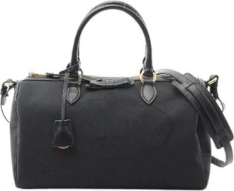 Prada Pre-owned Handbags, female, Black, Size: ONE SIZE Pre-owned Logo Jacquard Canvas Leather Handbag