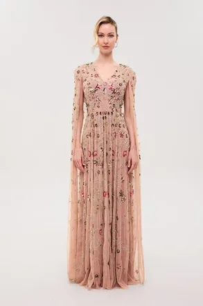 Beauut Cape Sleeves Embellished Sequin Maxi Dress in Richmond at Nordstrom, Size 14
