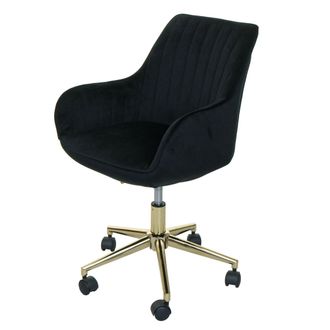 Hhg Hhg - Nunca Usado] Silla De Oficina 016, Silla Giratoria Silla De Escritorio Silla Reclinable, De Terciopelo Con Reposabrazos Base De Oro, Negro