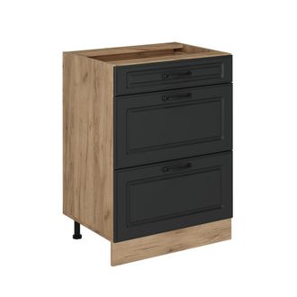 Vicco Mueble Bajo De Cocina R-line, Antracita Casa De Campo, 60 Cm Con Cajones, Sin Encimera, Vicco