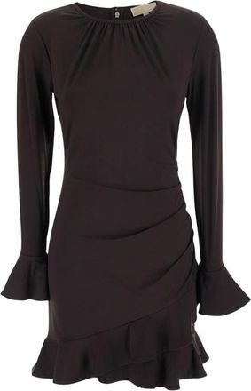 Michael Kors Jurk met ruches van stretch mat jersey - Dames - Korte kleedjes - Bruin - M - Polyester - Kleedjes