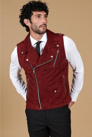 D'Arienzo Chiodo smanicato in pelle scamosciata bordeaux DArienzo, Seleziona Taglia 48, Colore Vinaccio