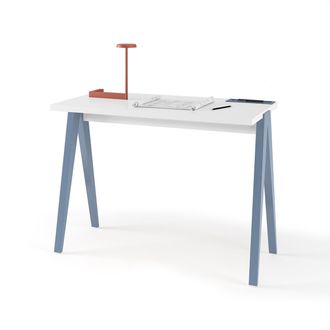 HERDASA Escritorio 629 De La Colecci&oacute;n Comp&aacute;s Blanco De Melamina Y Patas De Haya Azul, De Herdasa
